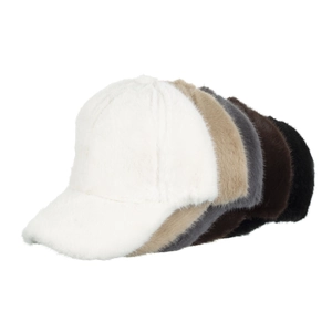Faux mink fur winter baseball caps for women in multiple colors with plush texture