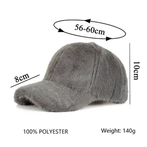 Faux mink fur baseball cap for women in grey with winter warmth thickness and 56-60cm size