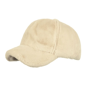 Winter plush faux rabbit fur baseball cap in cream beige for women's outdoor warmth