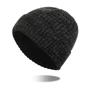 Men's Winter Wool Knit Beanie Hat Fleece Lined Warm Striped Ear Protection Skull Cap Outdoor Thick Cable Knit Beanie
