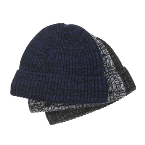 3-pack men's winter ribbed knit beanies with fleece lining in marl grey and navy blue