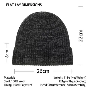 Men's wool knit beanie with fleece lining and striped pattern for winter outdoor warmth