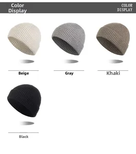 Classic ribbed knit beanie in beige, grey, khaki and black with soft texture