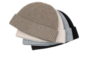 Detailed close-up showing the ribbed knit texture and folded cuff of these winter beanies