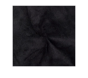 Close-up macro view of the premium black plush faux fur material with soft texture