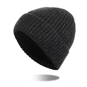 Men Winter Warm Wool Knit Beanie Hat Fleece Lined Thickened Ribbed Cuffed Skull Cap For Outdoor Cycling Skiing Protection