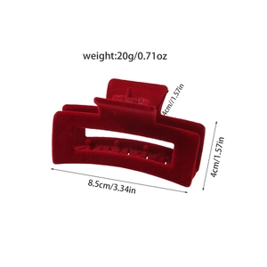 Deep red flocked square hair claw clip for women featuring a minimalist geometric design