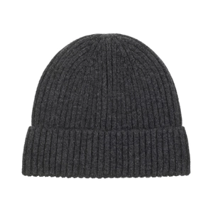 Men's dark grey winter knit wool hat with fleece lining and ribbed ear protection design
