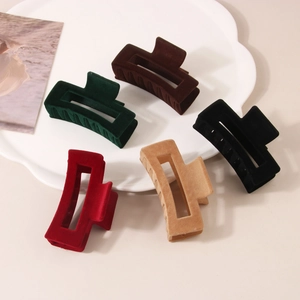 Set of five elegant 8.5cm flocked square hair claws in vintage autumn and winter colors