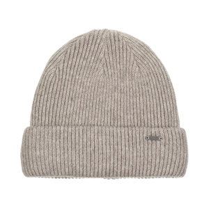 Berretto classico in lana a costine color avena con elegante targhetta in metallo XLBOY