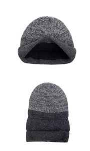 Detail view of the dense knit texture and warm black fleece lining of this winter beanie
