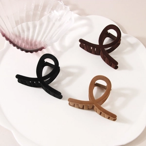 Three-piece set of flocked hair claws in black, brown, and khaki for thick hair styling