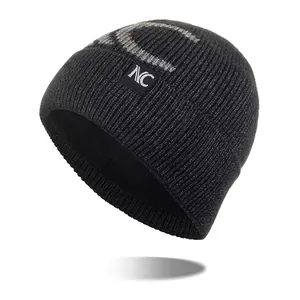 Men's Winter Knit Beanie Hat Fleece Lined Warm Thickened Ribbed Letter Patch Outdoor Acrylic Polyester Nylon Skull Cap