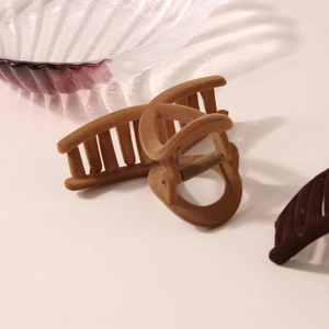 Minimalist flocking shark hair clips in brown shades for elegant hair styling