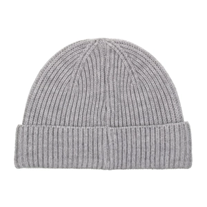 Classic grey ribbed knit beanie hat for men and women with minimalist cuff design