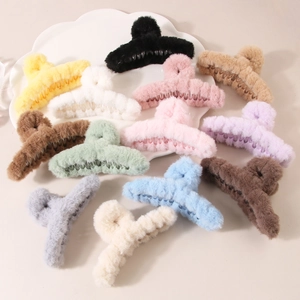 Damen Koreanischer Stil Plüsch Haarkralle Große Kunstpelz Haarklammer Süße Winter Herbst Haarschmuck Handgefertigte Haarkralle
