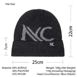 Deep grey winter knit beanie with NC logo made of thick acrylic polyester blend