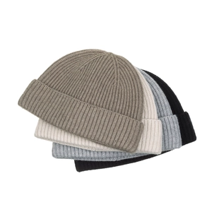 Classic ribbed knit beanie set for men and women in four solid neutral colors