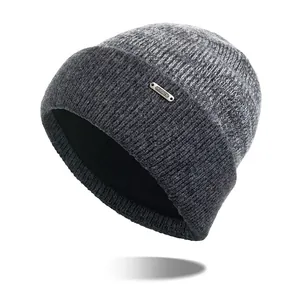 Unisex Winter Knit Wool Beanie Hat Warm Fleece Lined Cold Cap Dual Tone Color Block Fashion Outdoor Windproof Ribbed Thermal Skull Cap