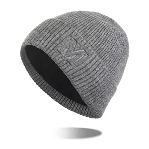 Bonnet en Tricot Chaud d'Hiver Doublé de Polaire Lettre M Revers à Côtes Pour Hommes Femmes Ski en Plein Air Chapeau Thermique