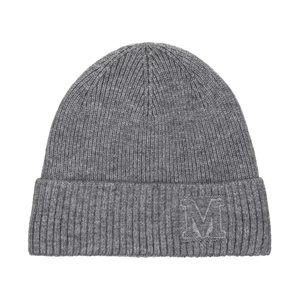 Bonnet en maille d'hiver doublé polaire avec broderie lettre M en gris foncé chiné