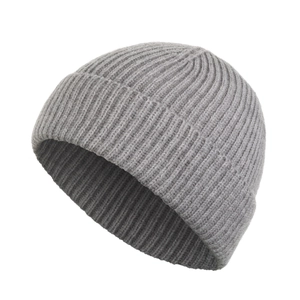Classic grey ribbed knit beanie hat for men and women featuring a wide folded cuff design