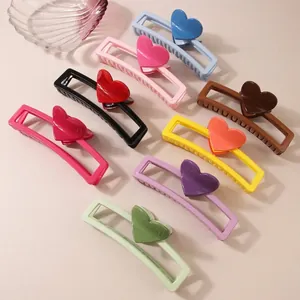 Large Heart Hair Claw Clip Simple Hollow Rectangle Plastic Shark Clip Elegant Hair Styling Accessories For Women Girls