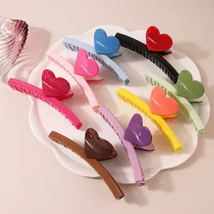 Grande Pince à Cheveux Laquée Cœur Femmes Couleur Dopamine Plastique Pince Requin Motif Cœur Accessoires de Coiffure
