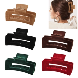 Autumn Winter Flocked Rectangular Hair Claw Clip For Women Vintage Matte Velvet Large Shark Hair Clip Hair Accessories