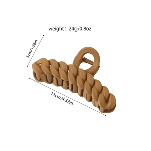 Matte tan 11cm chain texture hair claw clip with measurements on white background