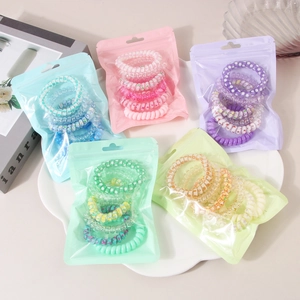 Lot de 5 élastiques à cheveux spirale aux couleurs bonbon avec sachets transparents