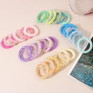 Lot de Chouchous en Spirale Couleurs Bonbons Anneaux de Cheveux Fil de Téléphone Haute Élasticité Élastiques Imperméables Femmes