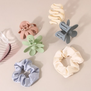 Morandi fabric scrunchies and matte hair claw clips set for elegant women hairstyles