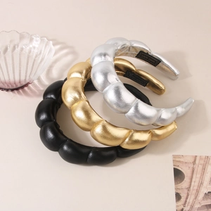 Set di 3 cerchietti trapuntati a bolle per donna in oro, argento metallizzato e nero