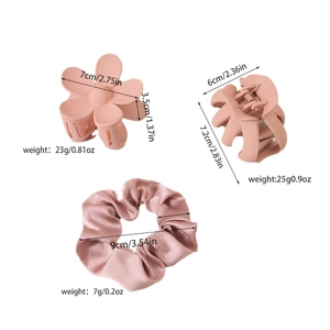 Pink matte claw clip set and silk scrunchie collection for elegant hairstyling