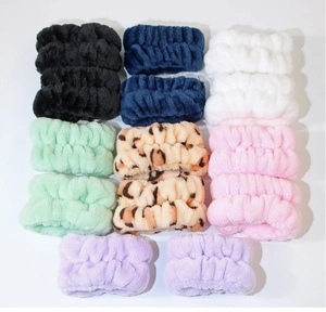 Microfiber wrist wash bands in multiple colors for face washing and skincare routines