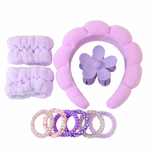 11-piece pink and purple hair accessories set with cloud headband and flower claw clip