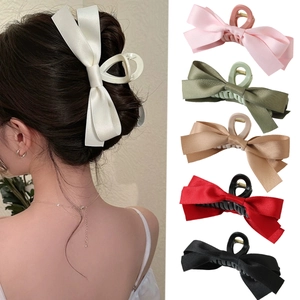 Elegant Large Satin Ribbon Bowknot Hair Claw Clip For Women Korean Style Sweet Shark Clip Hair Accessory For Daily Styling