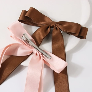 Elegant 2.5cm cotton-polyester double-layer bow hair clips in coffee and soft pink colors
