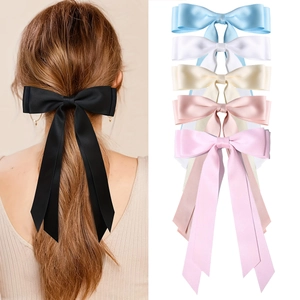 Grande Pince À Cheveux Nœud Papillon Double Couche Avec Long Ruban En Polyester Satiné Pince À Ressort Accessoires Cheveux Femme