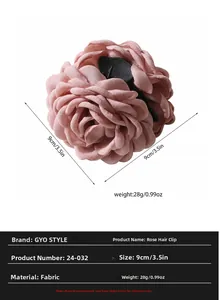 Detailed fabric rose shark clip view with size 9cm and 3.5 inch specifications