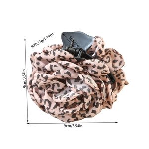 Leopard print flower hair claw clip for bun hairstyles, 9cm size and 32g weight