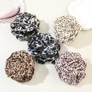 Five-piece leopard print flower hair claw set with plush fabric and rose floral design