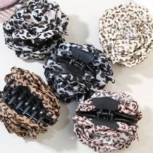 5-piece leopard print flower hair claws in multiple colors for stylish hair styling