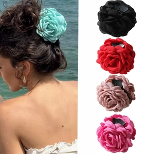 Elegant Large Rose Flower Fabric Hair Claw Clip Western Style Floral Shark Clip For Women Wedding Party Hair Accessories
