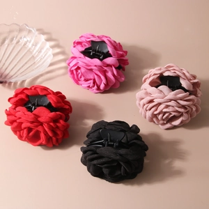 Elegant large fabric rose flower hair claw clips in four classic colors for women