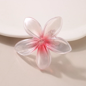 Pearlescent pink plumeria flower hair clip with elegant gradient resin petals