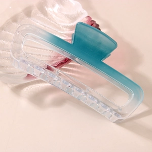 Large geometric blue and white gradient square hair claw clip for thick hair styling