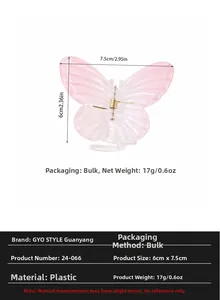 Pink butterfly hair claw clip specifications with 6cm by 7.5cm size and 17g weight details