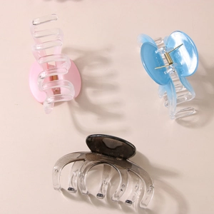 Three-piece large claw clip set in pink, blue, and brown gradient transparent resin finish
